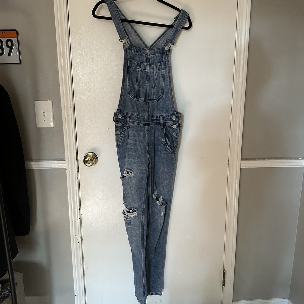 Vintage Aeropostale distressed denim overall bib women's small Y2K Bootcut Wide‎